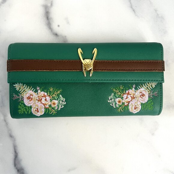 Loungefly Marvel Loki Floral Embroidered Wallet, Jade Green - Picture 2 of 16
